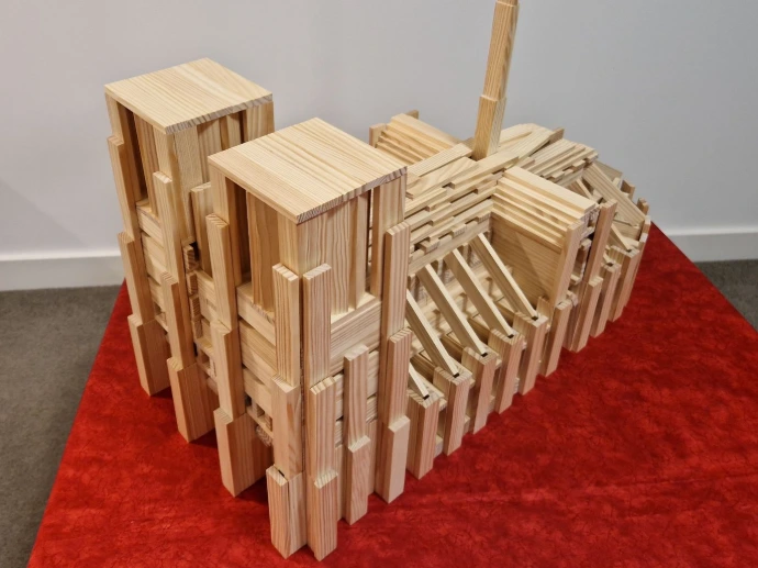 Notre-Dame Cathedral wooden model built with Kapla planks – French Gothic architecture replica