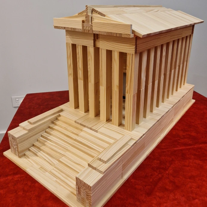 Wooden plank scale model of Jupiter Temple made with Kapla.