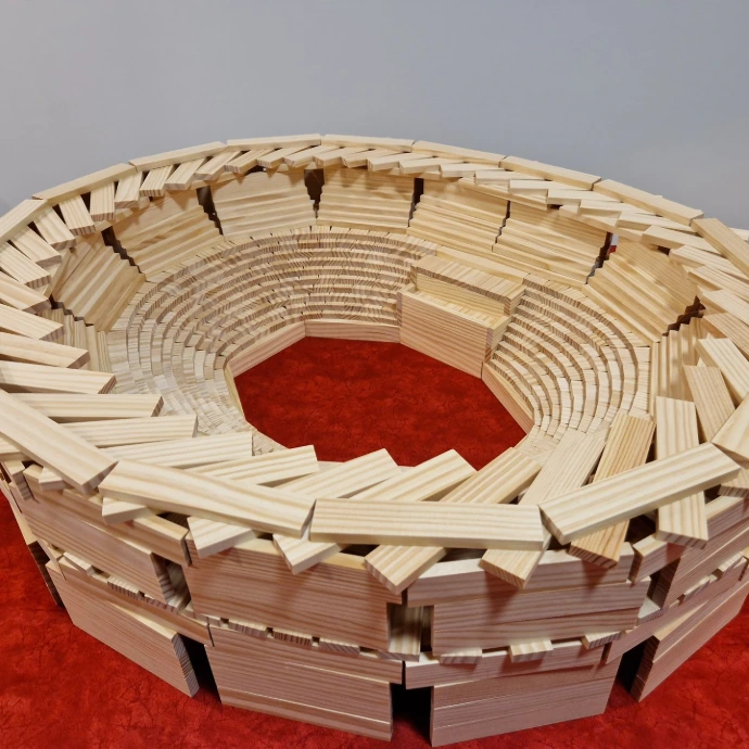 Kapla wooden plank Colosseum scale model of Roman amphitheater.
