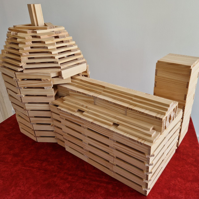 Kapla wooden plank scale model of Florence Duomo cathedral with dome